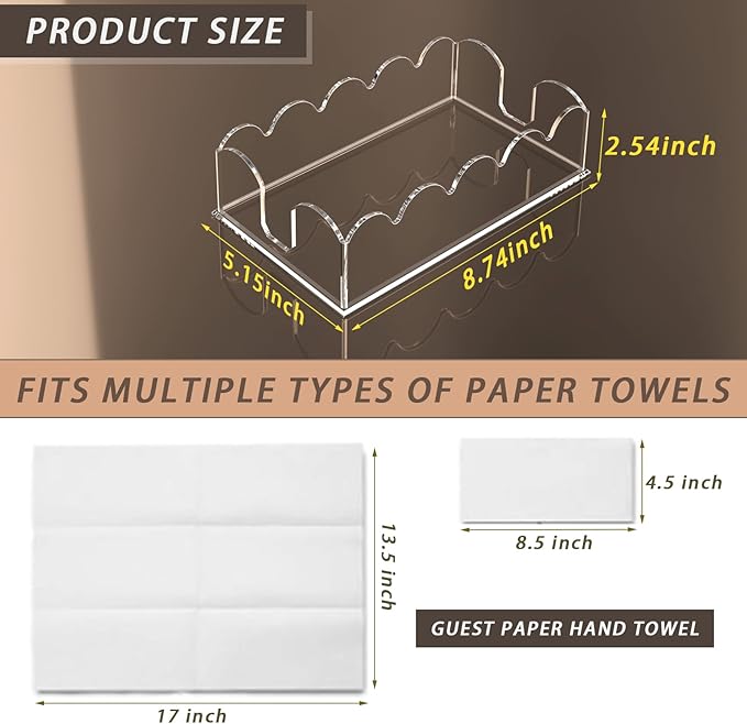 Transparent Acrylic Napkin Holder Clear Guest Paper Disposable Hand Towel Dispenser Tray Organizer For Table Home Kitchen Restaurant and Hotel Business