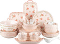 Ceramic Dinnerware Set, Floral Plates and Bowls Sets, Microwave & Dishwasher by FANGJING