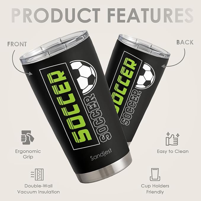 SANDJEST Soccer Tumbler 20oz Stainless Steel Insulated, Travel Coffee Cup - Image 2