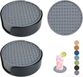 Set of 12 Silicone Coasters, 4'' Drink Coaster with Holder, Round Coasters for Drinks Beer Coffee Home Office Bar Desk Tabletop Protection, Non-Slip Rubber Coaster (Grey, 12 Pcs-Plastic Holder)