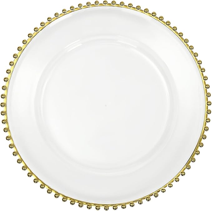 50 Pcs Charger Plates Set, Round Charger Plates, Reusable Serving Plates Embossed Rim Plastic Chargers Plate Decorative Round Plate Chargers for Dinner Plate Table Wedding Shower Decoration
