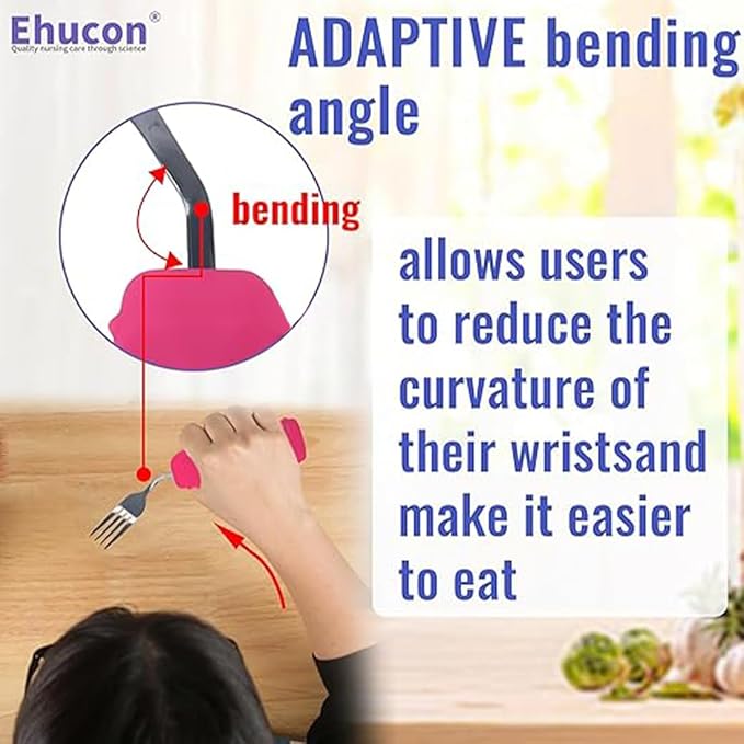 Adaptive Utensils for Hand Tremors,Arthritis and Parkinsons -Weighted Silverware with Non-Slip Handle to Easy Grip,Eating Flatware for Elderly Use (Right Hand 1 pc Fork+1 pc Spoon=2 pcs,Pink)