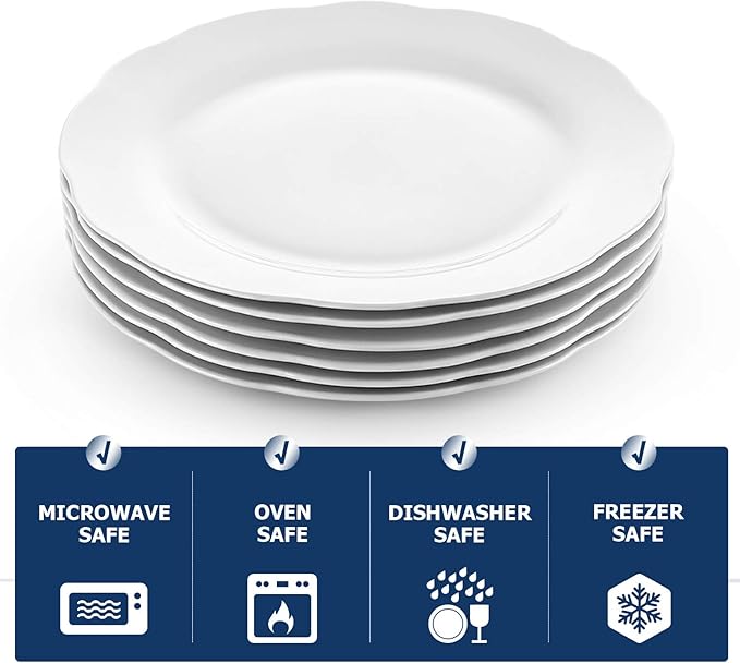 Y YHY Ceramic Dinner Plates, 10.6 Inch Porcelain Scalloped Plates, Off-White Serving Dishes Set of 6 for Home Kitchen, Microwave & Dishwasher Safe, Dinnerware Dishes Gift for Thanksgiving Christmas