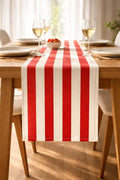 Folkulture Table Runner 108 inches Long | Vertical Striped White & Red Table by FOLKULTURE