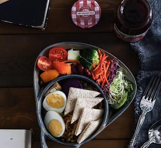 Soup and Side Bowl Plate Ceramic, Chip and Dip Divided Bowls, Anti-Soggy Cereal Bowl Bread Dipping Bowls Plates for Salad Breakfast, and Sandwich Ideal for Home and Restaurant (red)