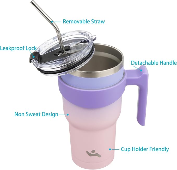 Konokyo 40 oz Tumbler with Handle and Straw, Insulated Travel Mug | Pastel - Image 2