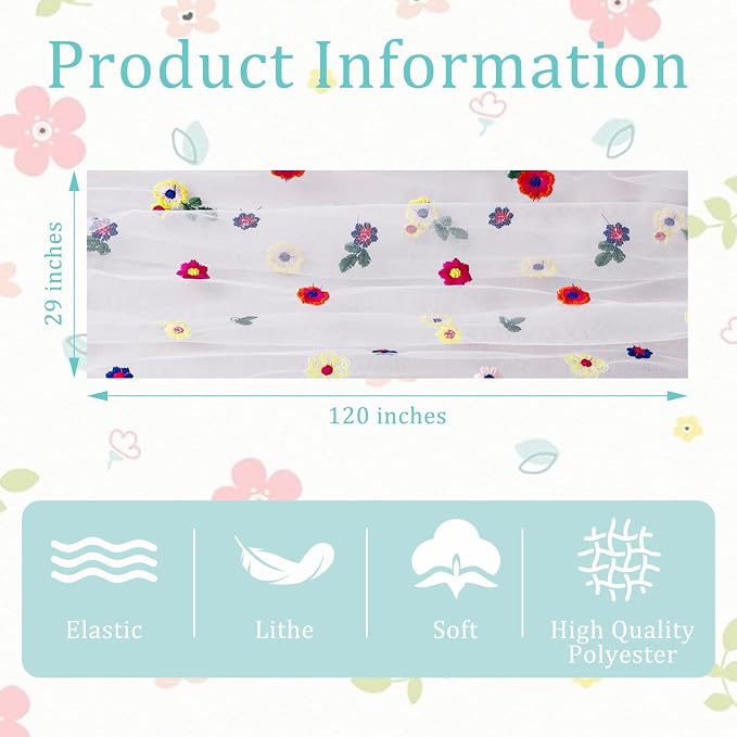 BINBE 12pcs Daisy Spring Table Runner Embroidery Gauze 10FT Florals Seasonal - Image 4