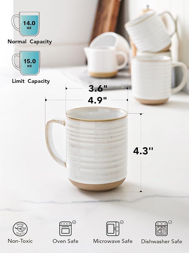 LE TAUCI Coffee Mugs 15 oz, Ceramic Coffee Cups - Image 4