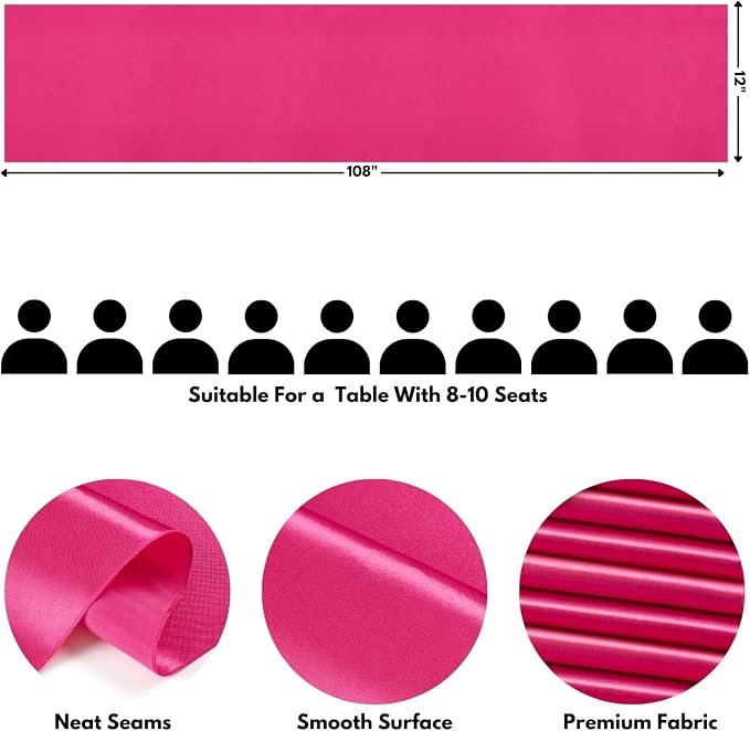 Hot Pink Satin Table Runner, 12x108 Inches, 12 Pack | Premium Satin, Smooth - Image 2