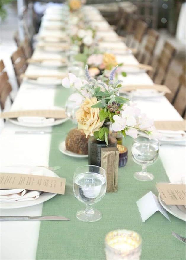 Light Green Burlap Table Runner 4 Packs Rustic Farmhouse Fabric 13x108 Inch | - Image 4