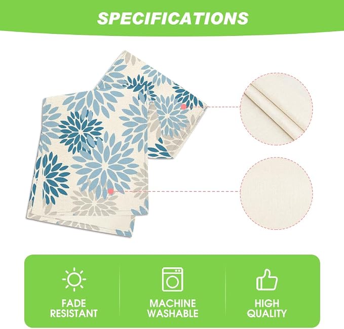 Artoid Mode Light Blue Dahlia Floral Pinnata Summer Table Runner, Seasonal - Image 5
