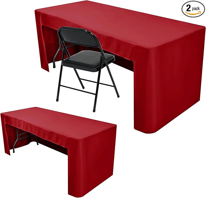 Nasitos 2 Pack Red Fitted Tablecloth Rectangular for 6 Foot Tables Trade Show-Open Back Tablecloth Washable and Wrinkle Resistant Fabric Table Cloth for Weddings, Parties, Buffet, Trade Fairs