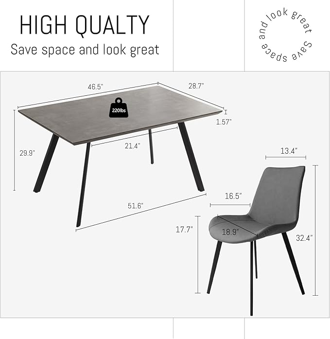 ZckyCine Modern 5-Piece Dining Table Set Rectangular Wood Table with 4 Upholstered Leather Chairs, Seats 4