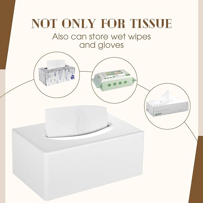 Tissue Box Cover, Rectangular Facial Tissue Holder with Bottom, Decorative Storage Box for Bathroom Vanity, Countertops, Dressers, Night Stand, Car, RV, Parlors and Offices - White