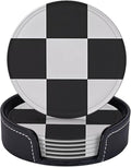 6 Pcs Black and White Checker Leather Coasters by Jfniub