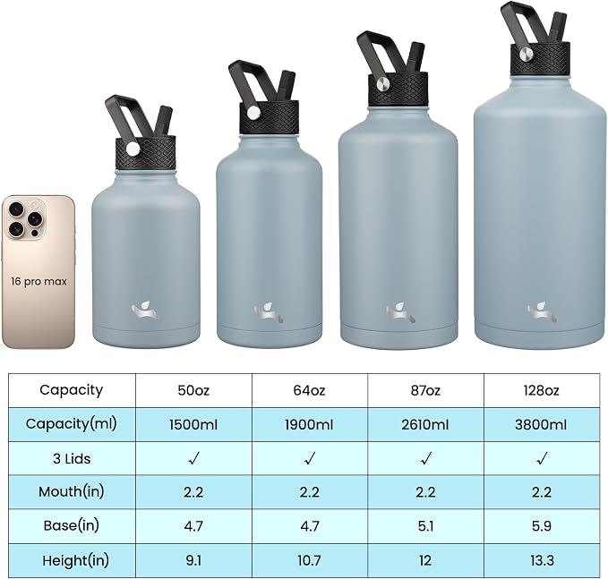 Konokyo 50 oz Insulated Stainless Steel Water Bottle Jug - Image 4