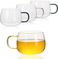 Glass Tea Cups Set of 4, Dishwasher & Microwave Safe Large Coffee Mugs by GURUDAR