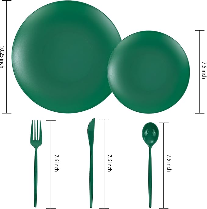 EI 150pcs Green Plastic Plates,Green Disposable Plates Heavy Duty,Fancy Plastic Dinnerware Set,Dinner Plate for Party,Picnic,Birthday,Wedding Afternoon Tea Spring