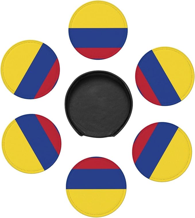 6 Pack Colombia Flag Leather Coaster - Image 3