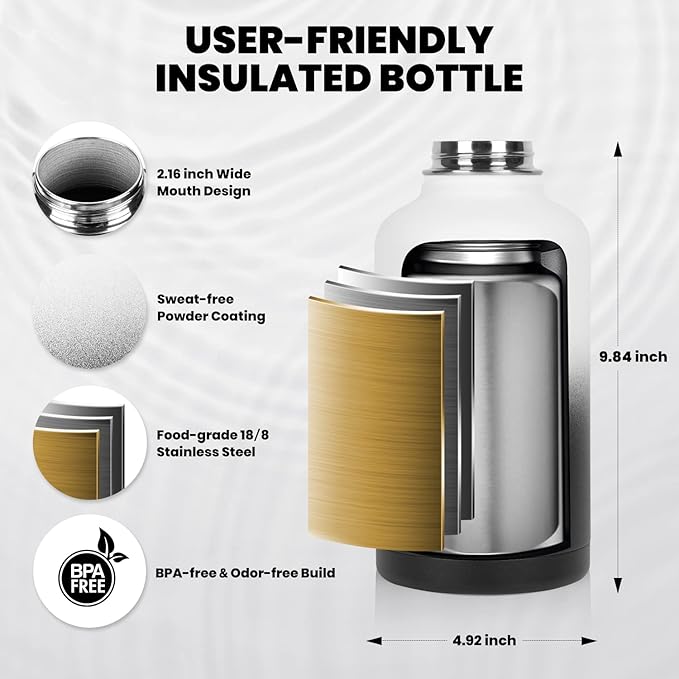 RAYMYLO Insulated Water Bottle 64 oz, Triple Wall Vacuum Stainless Steel | - Image 5