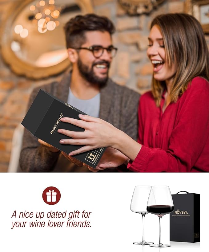 OJA Red Wine Glasses Set of 2, Large Burgundy Glasses 23 OZ, Hand Blown Crystal Glass Light, Clear, Best for Wine tasting, Birthday, Christmas, Anniversary, Father's Day