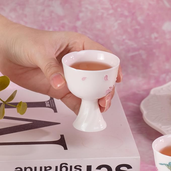 KAMMAK Tea Cup Set of 2 Small Tea Cups 1.4oz White Porcelain Tea Cup Set - Image 4