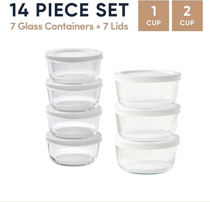 14-Piece Glass Food Storage Containers Set | 1-Cup & 2-Cup, Leakproof | - Image 2