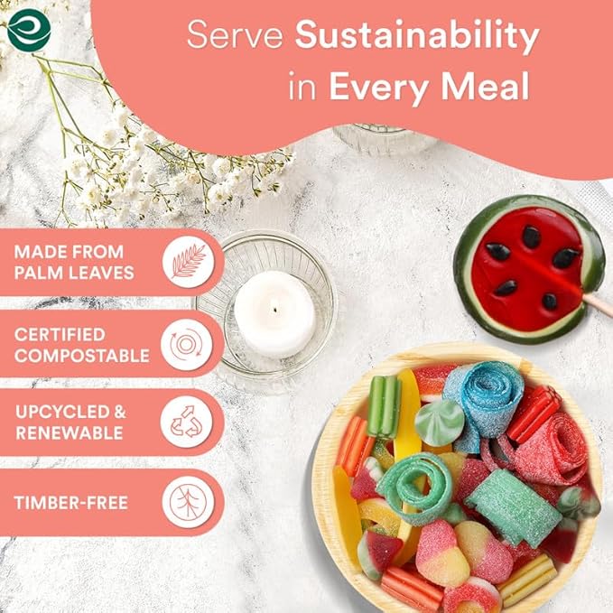 ECO SOUL Palm Leaf Bowl 100 pc, Small 5" (8 Oz) | Round Like Bamboo Bowls, Compostable, Biodegradable, Disposable Palm Leaf Bowls Eco-friendly | Sturdy, Microwave & Oven Safe