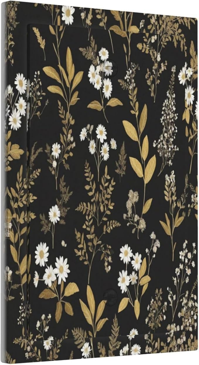 Light Switch Cover Black/Gold Boho Botanical Floral Rustic Flowers Wall Plate Cover 1 Gang Blank No Device Decorative Outlet Covers Electrical Switchplate for Bathroom Kitchen Decor