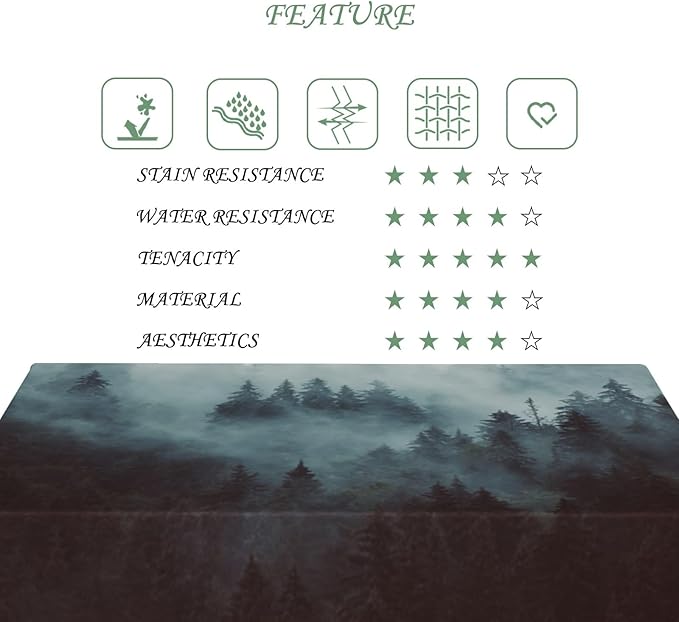 60x120 Inch Nature Rectangular Tablecloth Misty Forest Mountain Table Cloth Waterproof Durable Table Cover for Holiday Picnic Dinner BBQ Decor