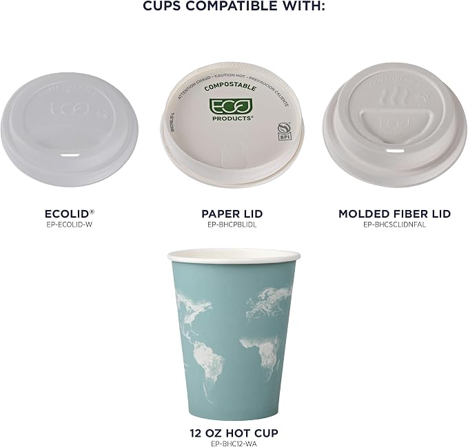 ECO PRODUCTS Compostable Disposable World Art 12oz Large Coffee Cups, Renewable - Image 6