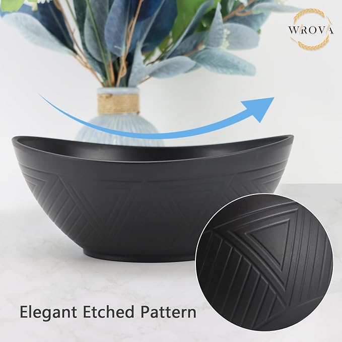 Wrova 65oz Big Wheat Straw Bowls - Large Salad Bowls set of 6 - Unbreakable Serving Bowls - Microwave & Dishwasher Safe - Oval Bowls for Cereal,Salad,Fruit - Classic Series