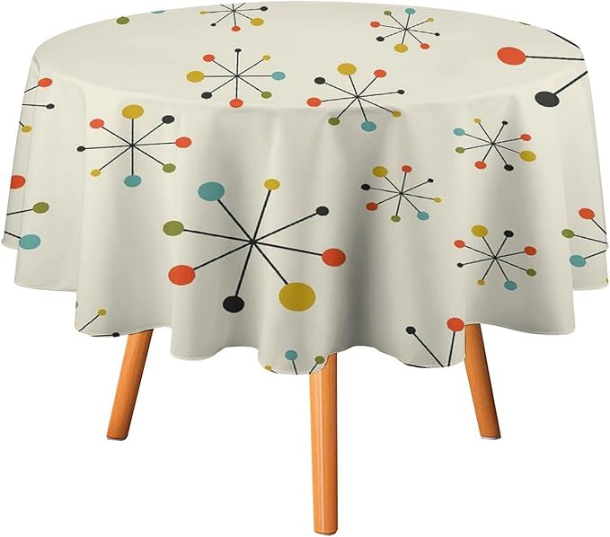 Medieval Round Tablecloth, Boho Mid Century Abstract Modern Retro Colors Pattern Tablecloth for Home Party Dining Room Kitchen Decor 50Inch(127cm)