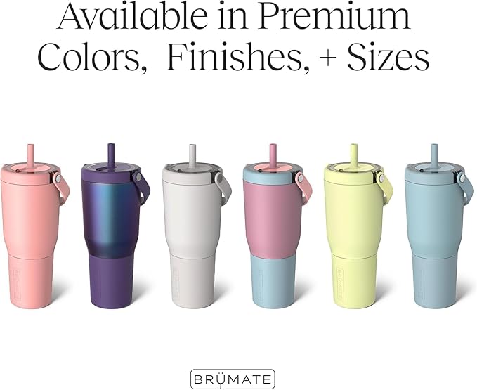BrüMate Resa 35oz 100% Leakproof Tumbler w/Handle & Straw | Flexible SoftSip Straw | Silicone Sleeve for Durability | Stainless Steel | Cup Holder & Travel Friendly Water Bottle (White Polka Dots)