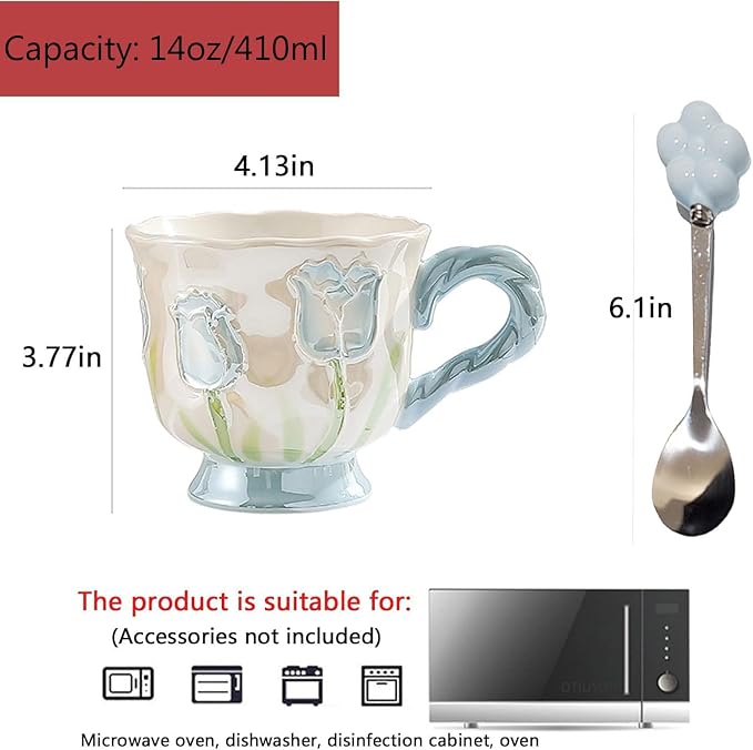 DTIUYIOP-Ceramic Coffee Mug 14oz/410ml Blue Cute Flower - Image 2
