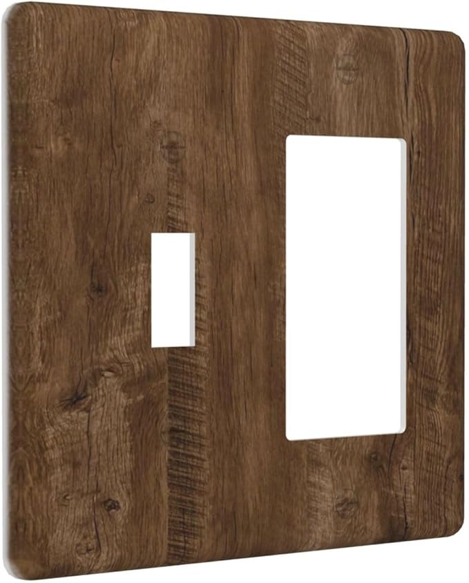 Light Switch Cover Brown Rustic Wood Grain Farmhouse 2 Gang Toggle Rocker Combo Socket Cover Wall Plates Decorative Switch Plates and Outlet Covers for Cabin Bedroom Decor