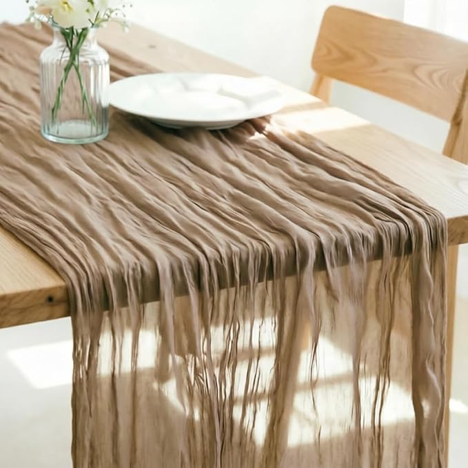Nude Cheesecloth Table Runner 120 Inches 10 Ft Gauze Table Runner | Summer Boho by LINXTAR