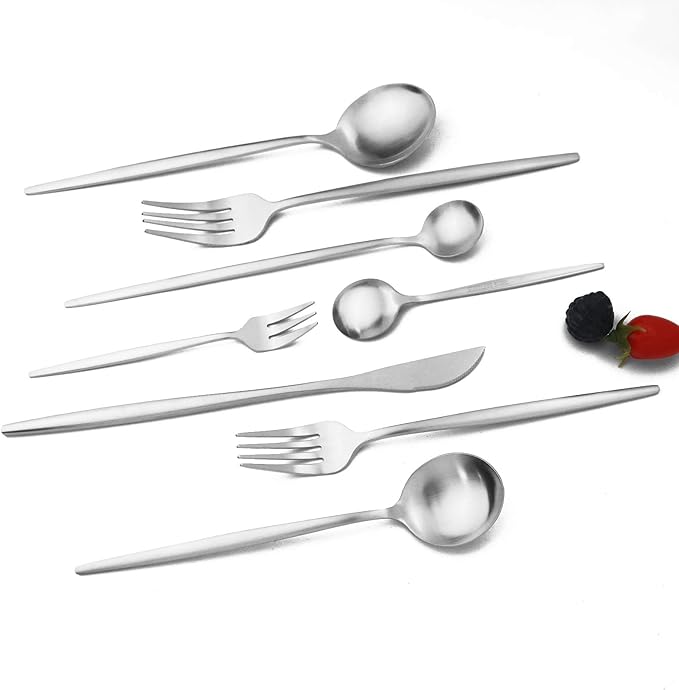 JASHII 32-Piece Tableware Set Stainless Steel Flatware Set with Coffee Spoon Long Handle Spoon Premium Cutlery Service for 4 Satin Finish Utensils for Home (Silver)