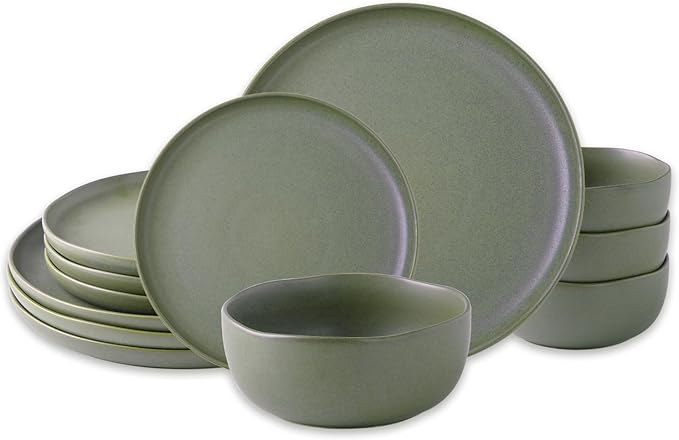 AmorArc Ceramic Dinnerware Sets, Wavy Rim Stoneware Plates and Bowls Sets,Dishwasher & Microwave & Oven Safe Dishes set, Service for 4 (12pc)