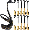 AnSaw Black Swan Base With 10-Pcs Mini Leaf Coffee Spoon Holder Set by AnSaw