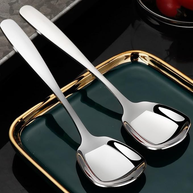 Square Head Spoons, Korean style Square Sugar Spoon,Thick Heavy Stainless Steel Soup Spoons Table Spoons Flat Square Spoon,7 Inch,Set of 4.