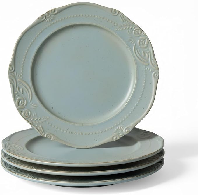 salad plates set of 4, 10.5 inch Reactive Glaze Stoneware Dinner Dish Set for Dessert, Salad, Appetizer, platos de ceramica Dishwasher & Oven Safe, Scratch Resistant-Light Blue