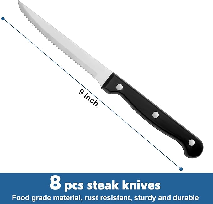 Steak Knives Set of 8, Sharp Triple Rivet Steak Knife Sets, High-Carbon - Image 2