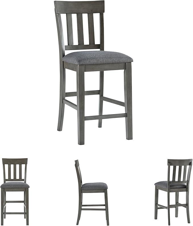 Signature Design by Ashley Hallanden Modern Farmhouse Counter Upholstered Barstool, Set of 2, Comb-back Design, Solid Wood, 25.75" , Dark Gray