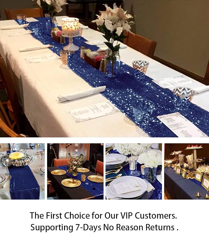 ShinyBeauty Table Runner 12x108-Inch Navy Blue Wedding Decor Sequin Table - Image 5