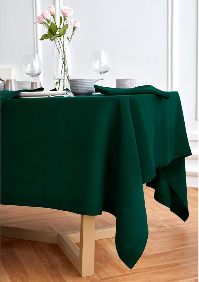 Solino Home Green Linen Tablecloth 70 x 108 Inch - 100% Pure Linen Table Cloth for Rectangle Tables - Sonoma, Machine Washable Tablecloth for Winter, St Patricks Day