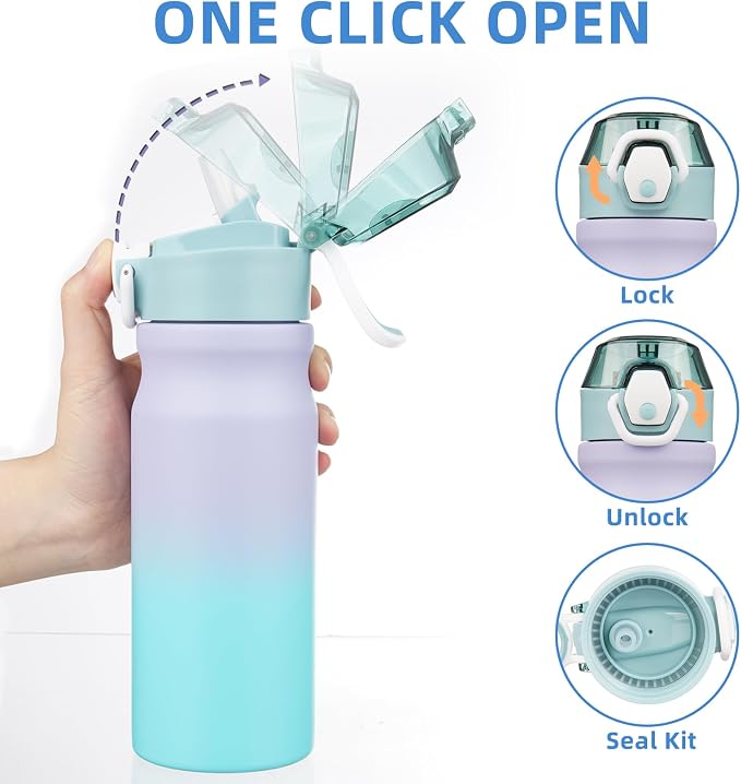 BJPKPK 18 oz Water Bottle with Straw & Handle, Insulated Stainless Flask | Leak - Image 3