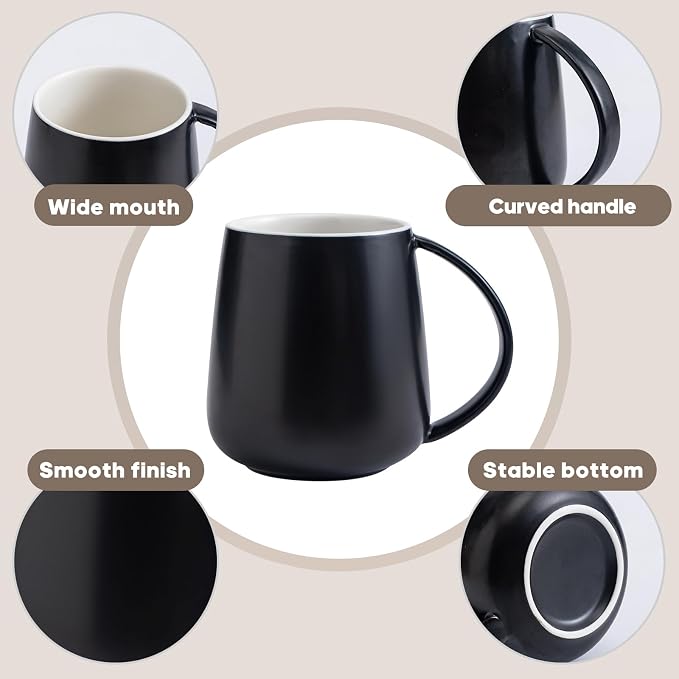 Eyoriza 15Oz Matte Ceramic Coffee Mug, Big Handle, Microwave and Dishwasher Safe - Image 3