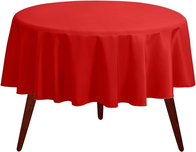 Gee Di Moda Round Tablecloth - 120 Inch Red Round Table Cloth for 60 to 96 Inch Round Tables - Heavy Duty Washable Fabric - for Buffet Table, Holiday Party, Dinner, Wedding & Baby Shower