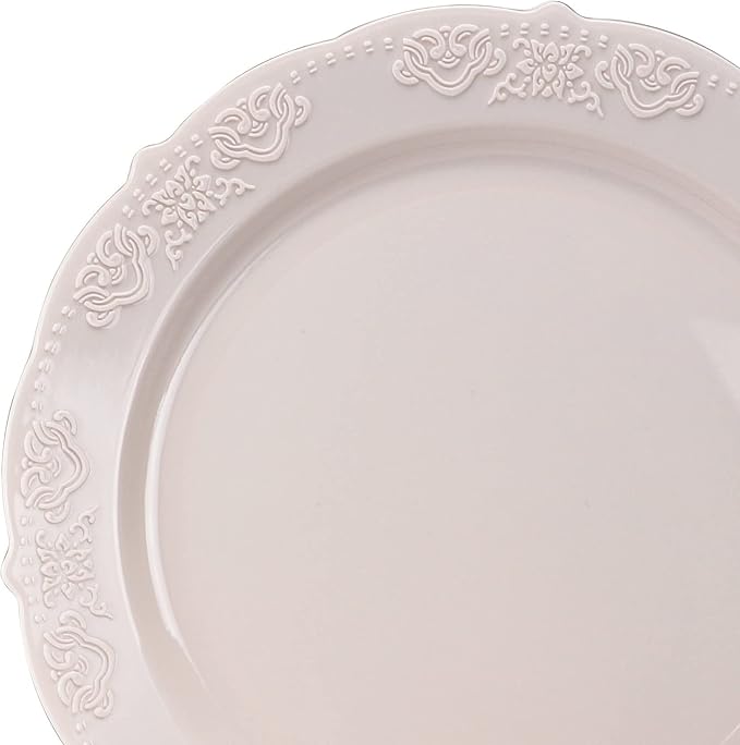 " OCCASIONS " 50 Plates Pack (25 Guests) Vintage Wedding Party Disposable Plastic Plate Set -25x10.25'' Dinner +25x7.5'' Salad/Dessert plates (Portofino in Light Pink)